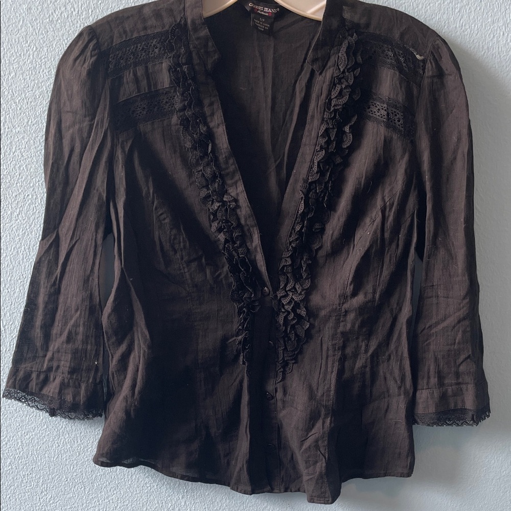 Guess Black Label Cotton Top with Red Logo Accents